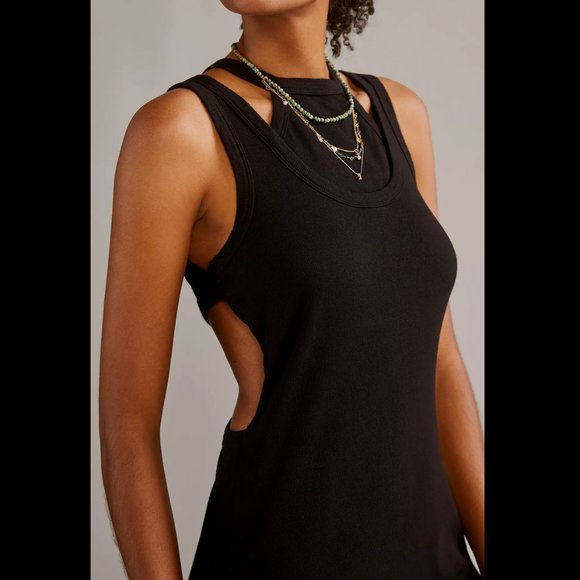 ANTHROPOLOGIE T.La BLACK SLEEVELESS RIBBED LAYERED TANK DRESS - Picture 2 of 3